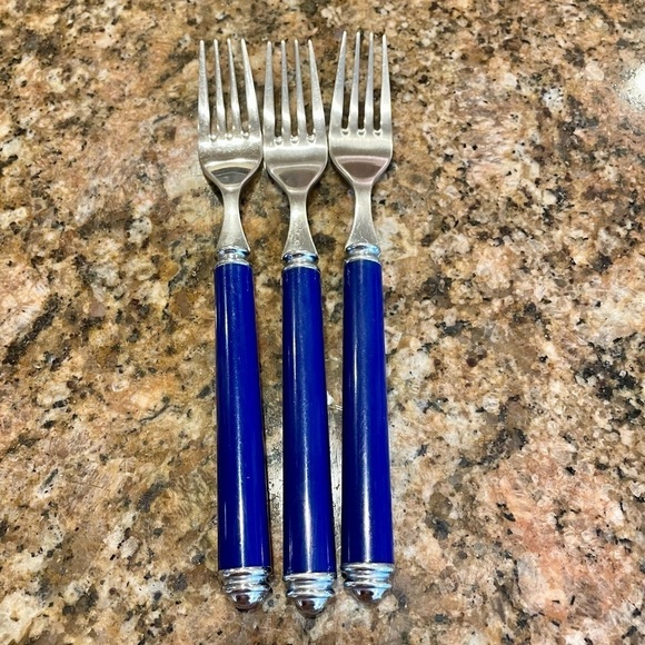 Vintage MCM Cobalt Blue Stainless Flatware 9 Pieces, 3 Place Settings of 3 (KFS) - Picture 3 of 8